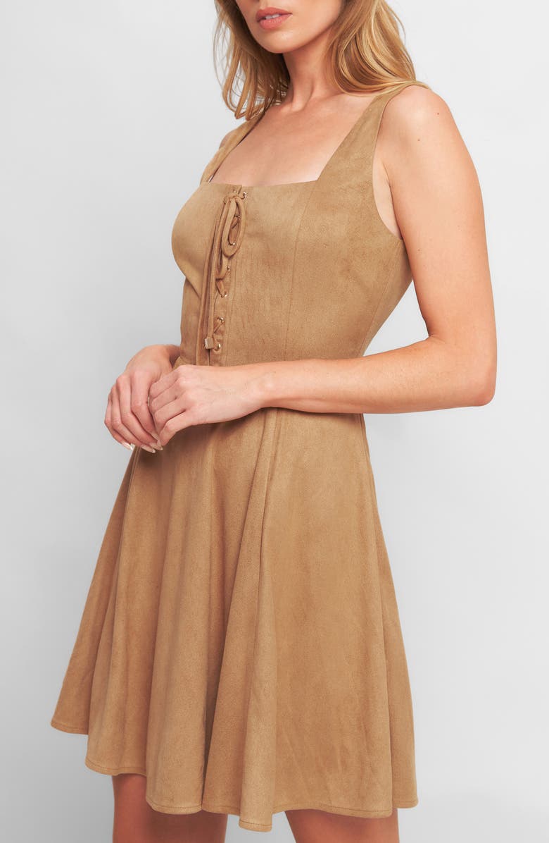 FLYING TOMATO Faux Suede Minidress, Alternate, color, Camel