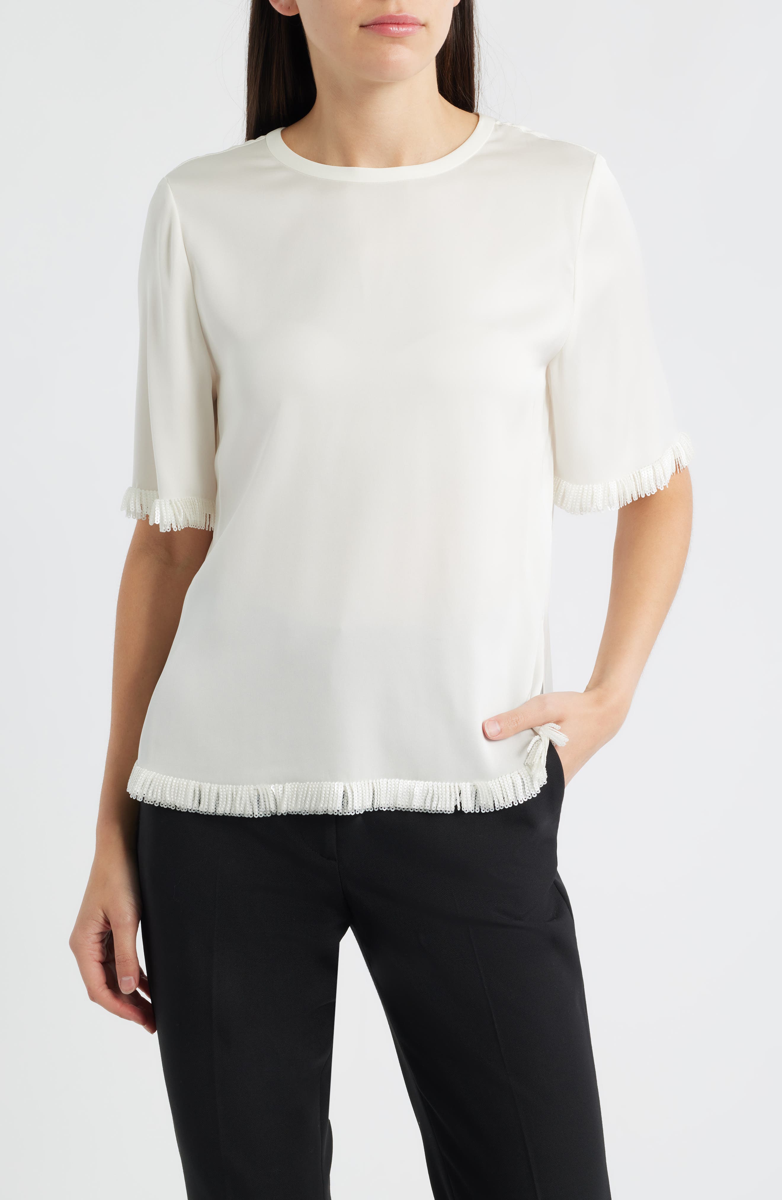 Kobi Halperin Leo Silk Blend Sequin Fringe Top In White