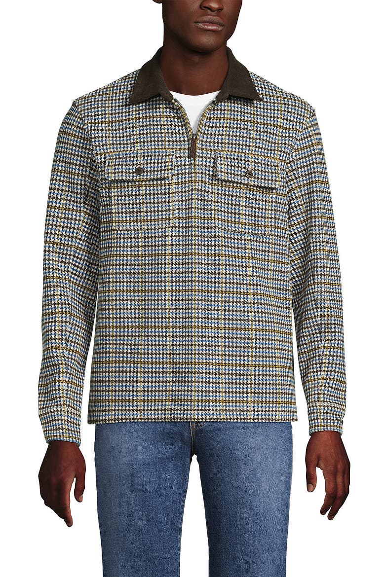 Long Sleeve Corduroy Collar Bedford Rib Quarter Zip, Alternate, color, Ivory Latte/Brown Houndstooth