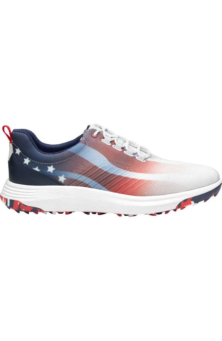 Johnston & Murphy Amherst Waterproof Golf Shoe, Alternate, color, Red/ White/ Blue Coated Knit