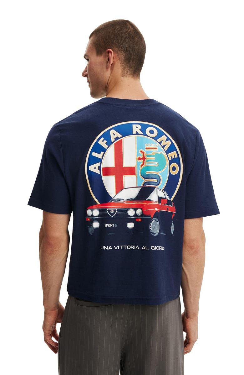 Cotton On Men's Cropped Fit Alfa Romeo T-Shirt, Alternate, color, Lcn Alf Indigo  Alfa Romeo -
