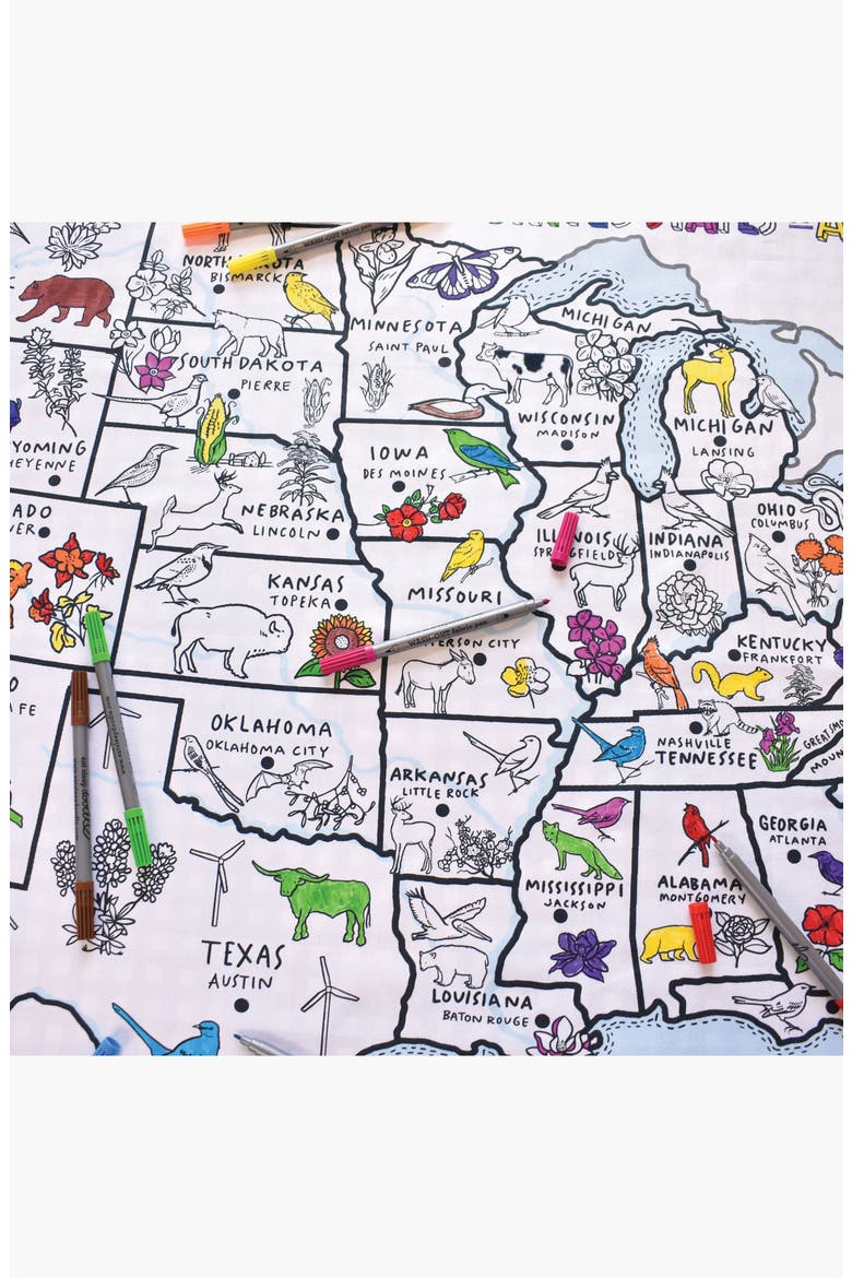 United States Map Color In Tablecloth, Alternate, color, Light Blue/Multicolor