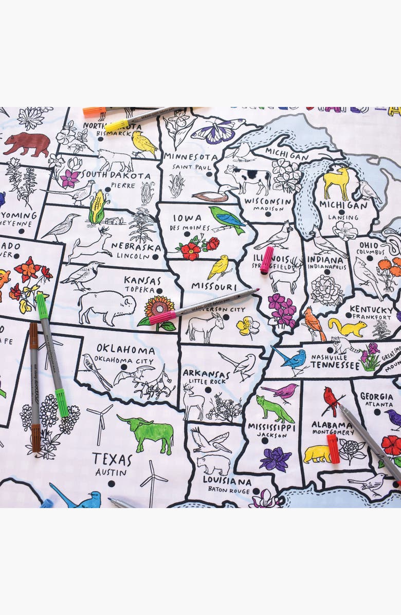 Eat Sleep Doodle United States Map Color In Tablecloth, Alternate, color, Light Blue/Multicolor