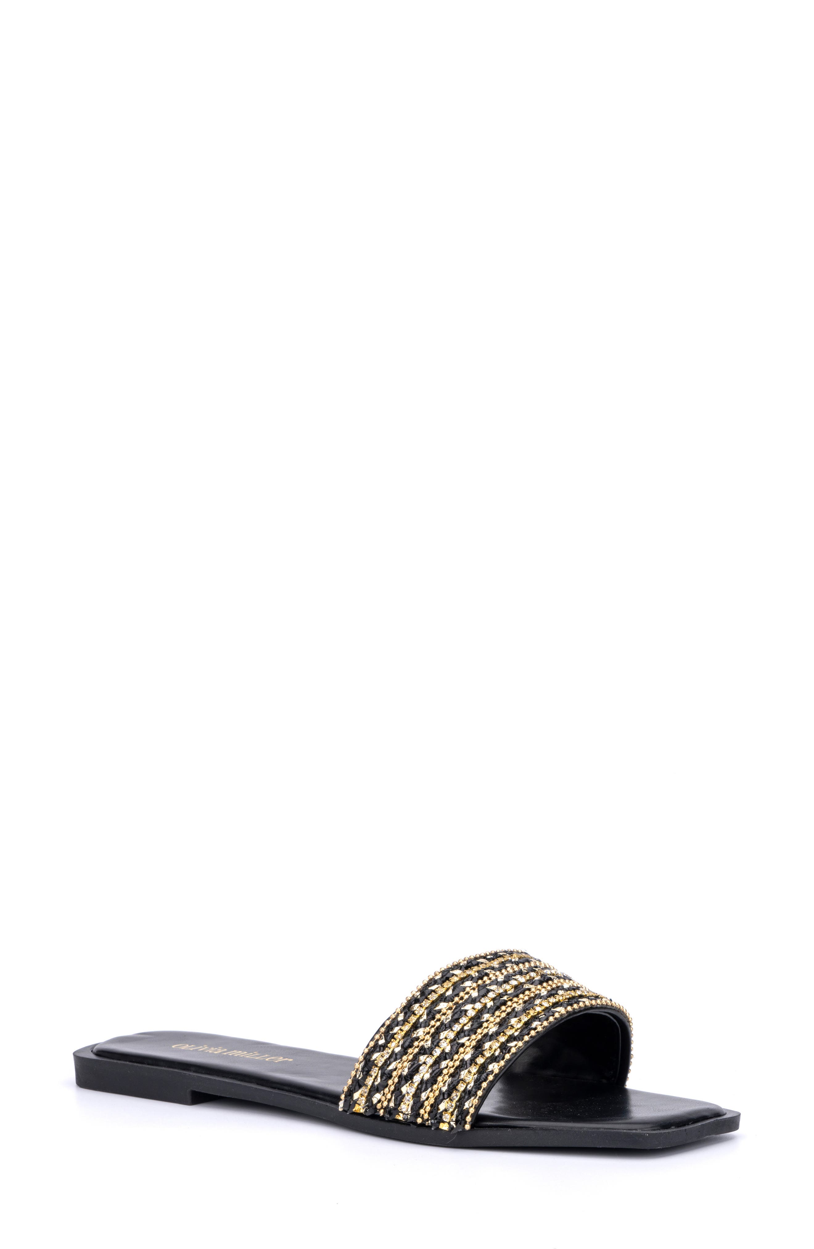 OLIVIA MILLER Victoria Rhinestone Slide Sandal, Main, color, 
