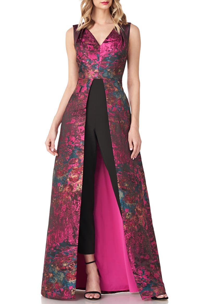 Kelsey Abstract Jaquard Maxi Romper, Main, color, MAGENTA MULTI