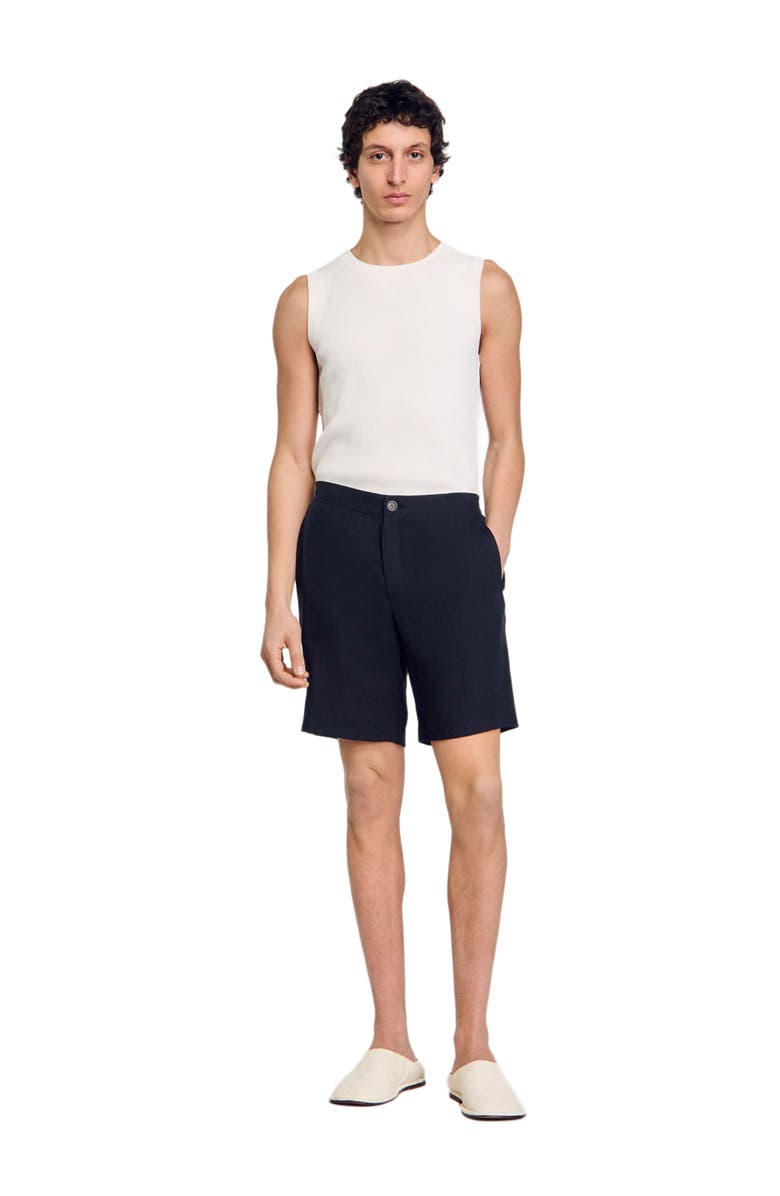 SANDRO Linen shorts, Alternate, color, Navy Blue