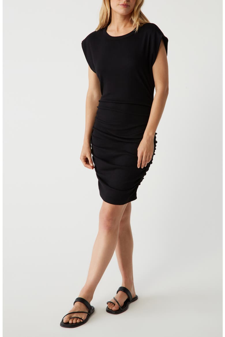 Ricci Power Shoulder Stretch Cotton Blend Rib Dress, Alternate, color, BLACK