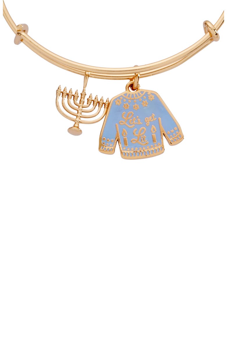 Hanukkah 'Let's get Lit" Ugly Sweater Bangle Bracelet, Alternate, color, Gold