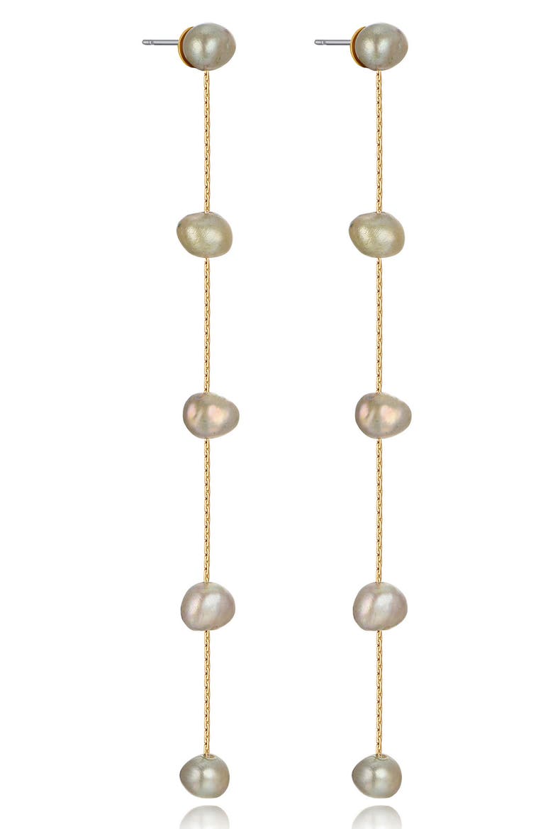 Dripping Freshwater Pearl Linear Drop Earrings, Alternate, color, OLIVE