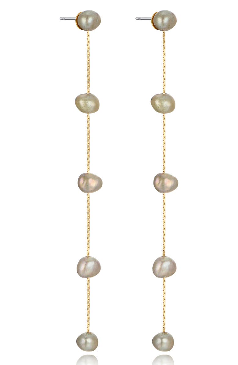 Ettika Dripping Freshwater Pearl Linear Drop Earrings, Alternate, color, Olive