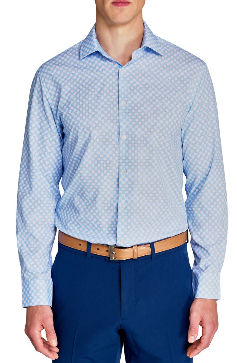 W.R.K Slim Fit Checker Print Performance Dress Shirt, Main, color, White/ Blue