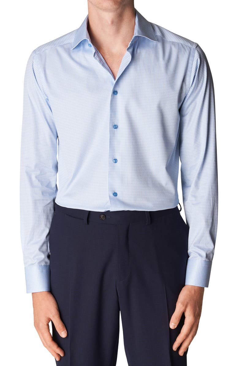 Eton Contemporary Fit Check Dress Shirt, Main, color, Light/ Pastel Blue
