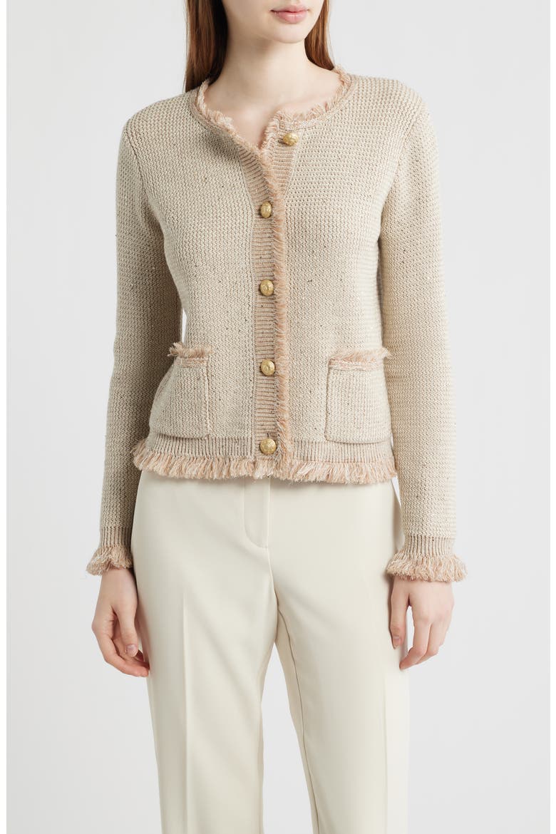 Kailey Sequin Fringe Cardigan, Main, color, NATURAL