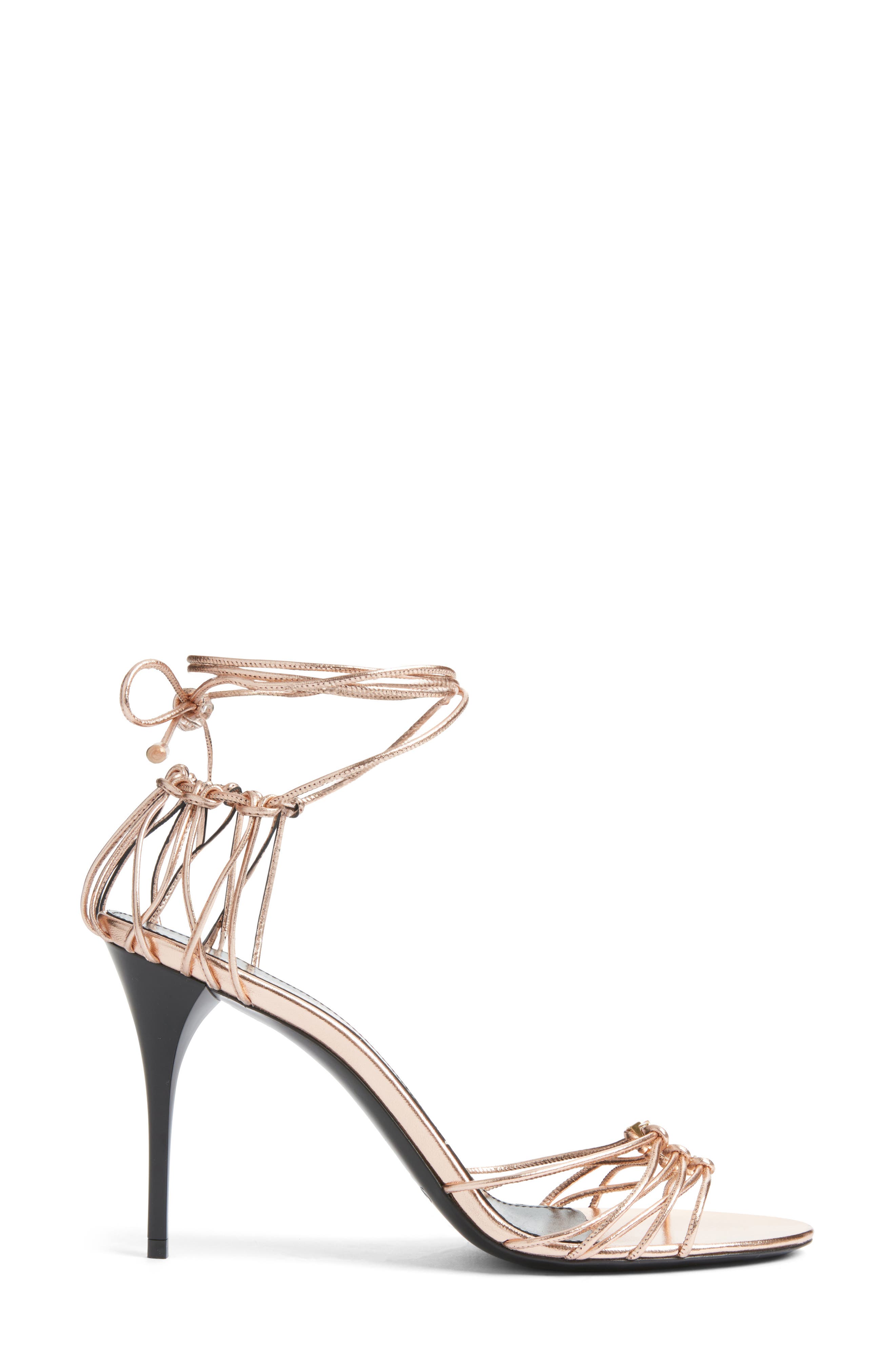 Saint Laurent Babylone Ankle Tie Sandal, Alternate, color, Metallic Gold