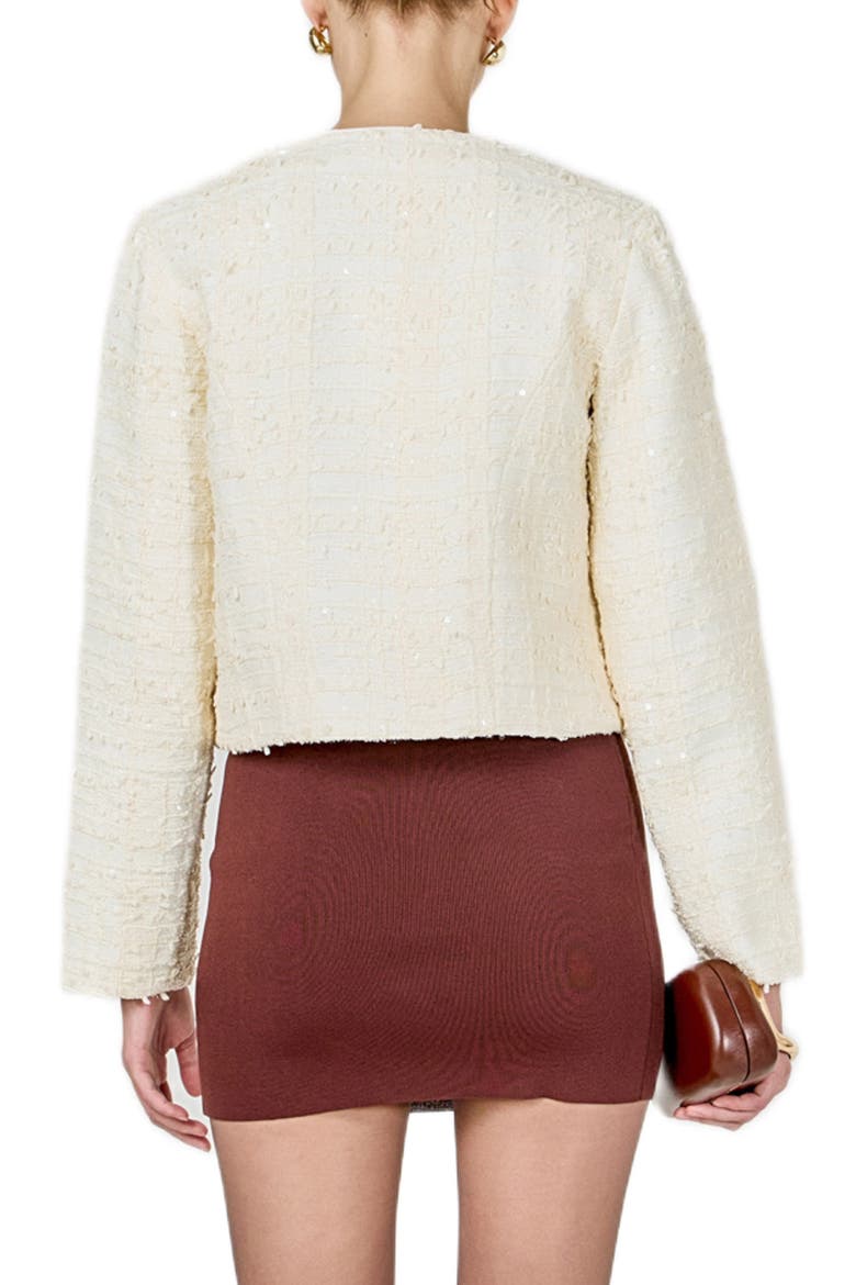 Contrast Bow Sequin Tweed Jacket, Alternate, color, CREAM