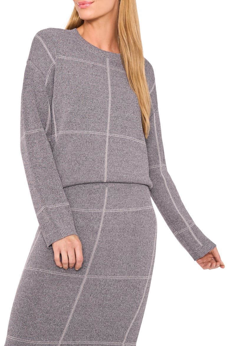 Grid Check Crewneck Sweater, Main, color, CLASSIC GREY HEATHER