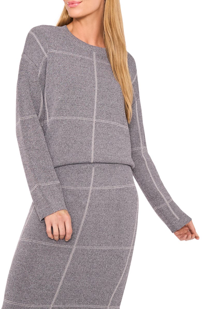 Halogen<sup>®</sup> Grid Check Crewneck Sweater, Main, color, Classic Grey Heather