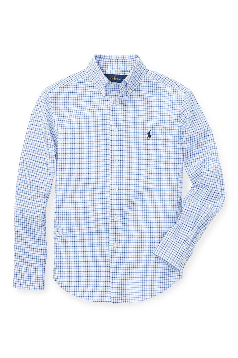 Kids' Tattersall Cotton Button-Down Shirt, Main, color, BLUE MU