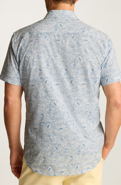 Bonobos Tech Slim Fit Tropical Tiger Print Short Sleeve Performance Button-up Shirt In Blue