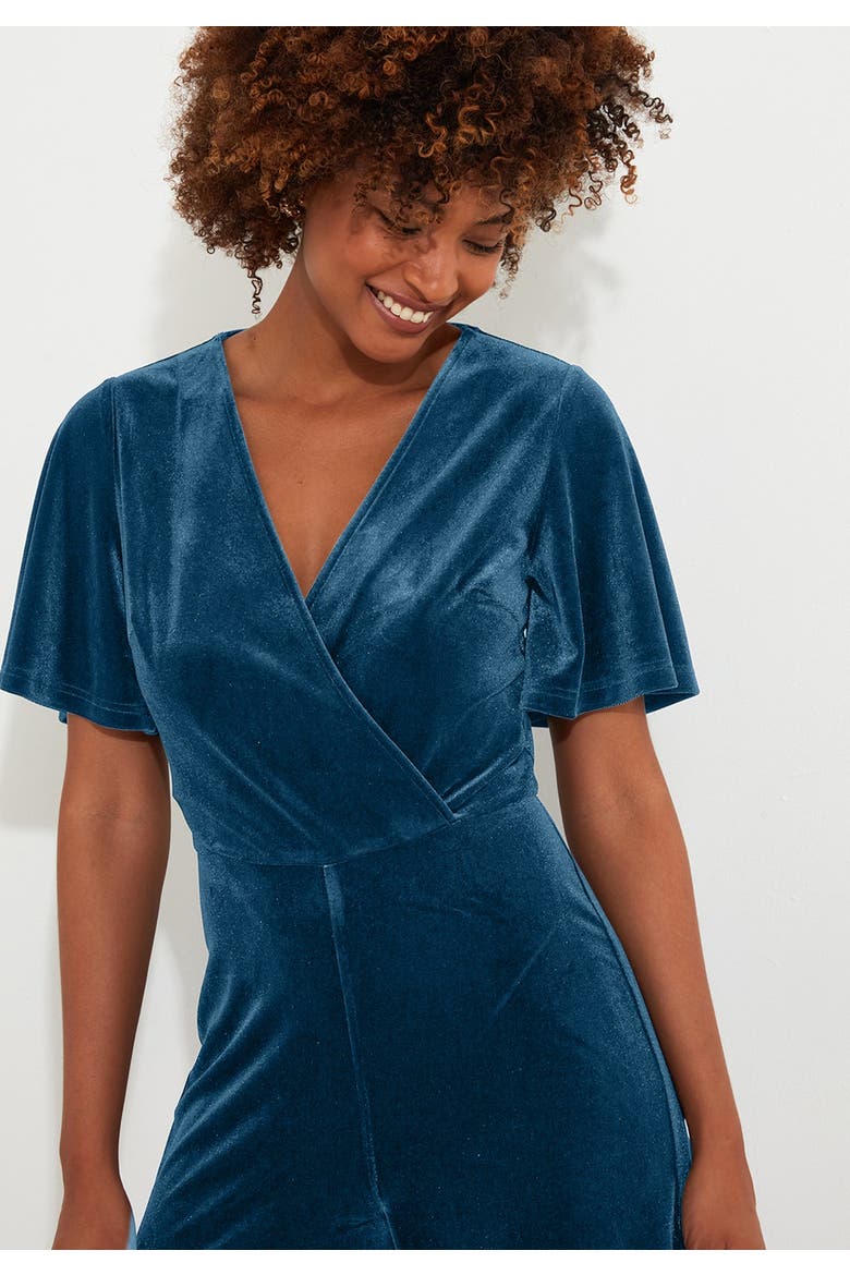 Flutter Sleeve Velvet Jumpsuit, Alternate, color, BLUE OPAL