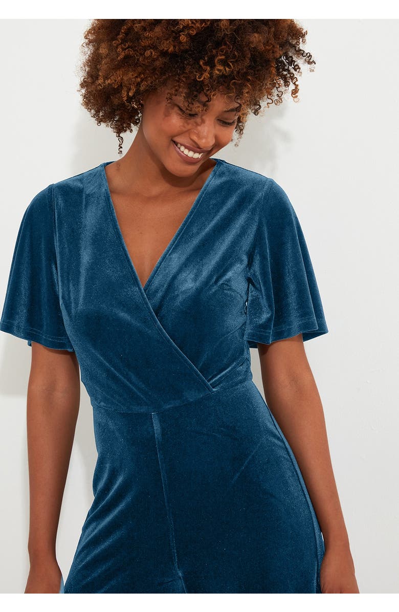 Joe Browns Flutter Sleeve Velvet Jumpsuit, Alternate, color, Blue Opal