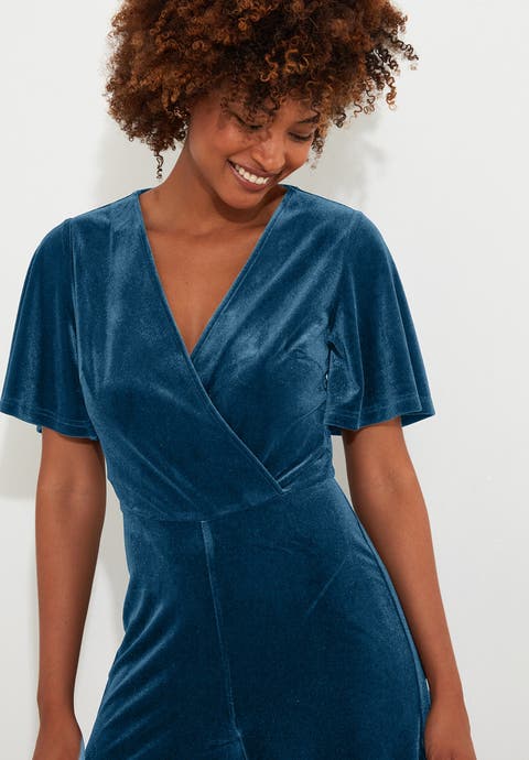 Flutter Sleeve Velvet Jumpsuit (plus)