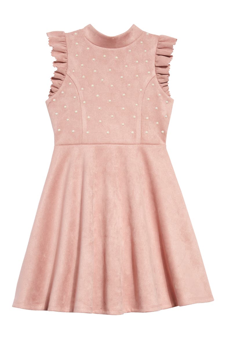 Mock Neck Faux Suede Dress, Main, color, MAUVE