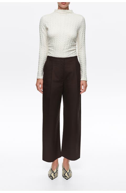 Straight-Leg Pleated Trousers