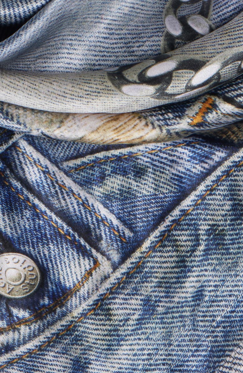 Acne Studios Vasco Trompe l'Oeil Denim Print Silk Scarf, Alternate, color, 