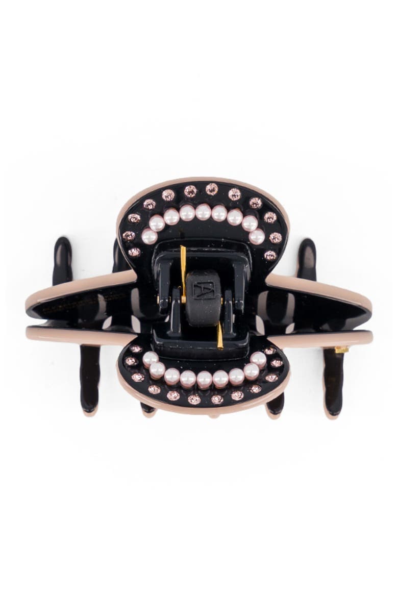 Voltaire pearls and crystals acetate hair clip, Alternate, color, Brown