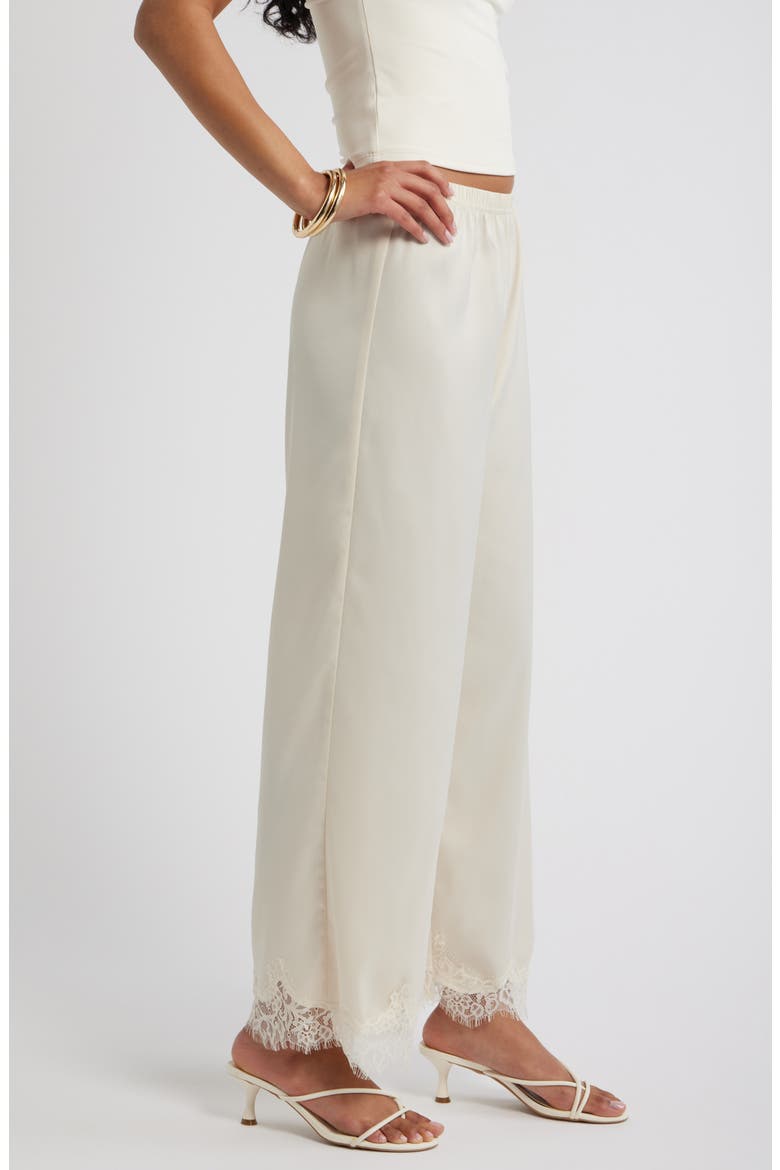 Lace Trim Satin Pants, Alternate, color, IVORY DOVE