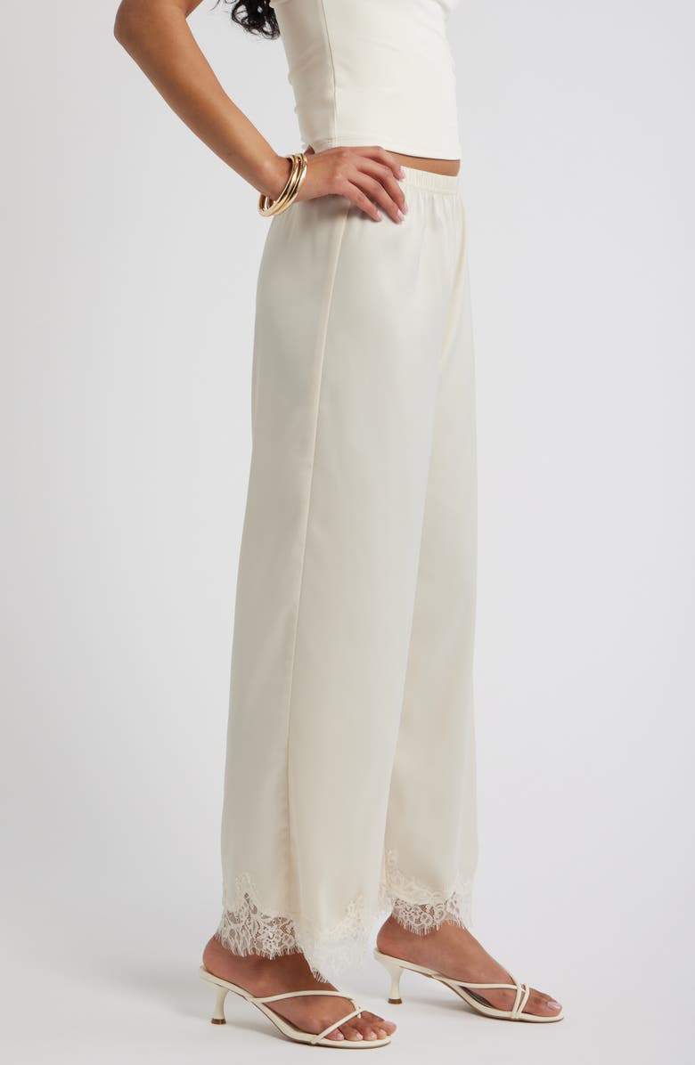Open Edit Lace Trim Satin Pants, Alternate, color, Ivory Dove