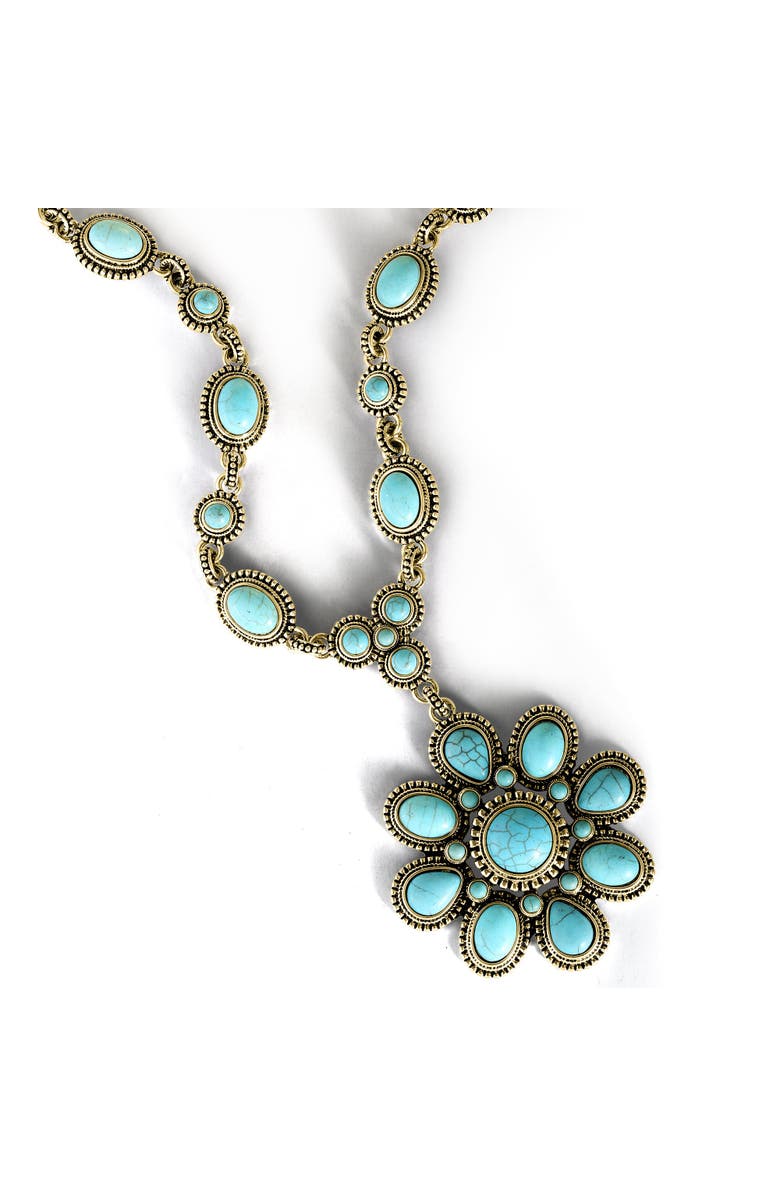 Jessica Simpson Women's Large Turquoise Stone Flower Necklace in Silver or Gold Tone, Alternate, color, Gold, Turquoise