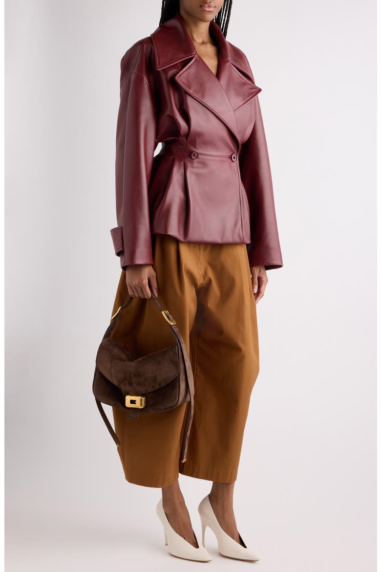 Folded Leather Trench Jacket, Alternate, color, 6500 BURGUNDY
