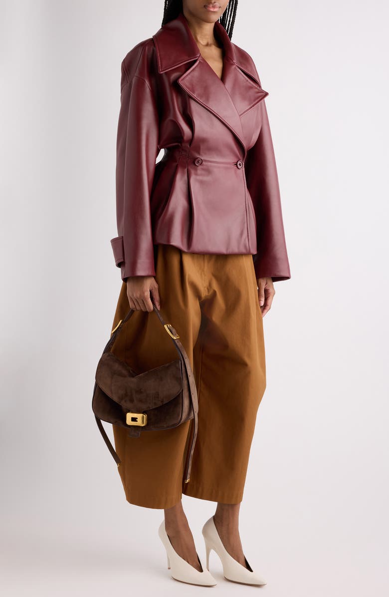 Balenciaga Folded Leather Trench Jacket, Alternate, color, 6500 Burgundy