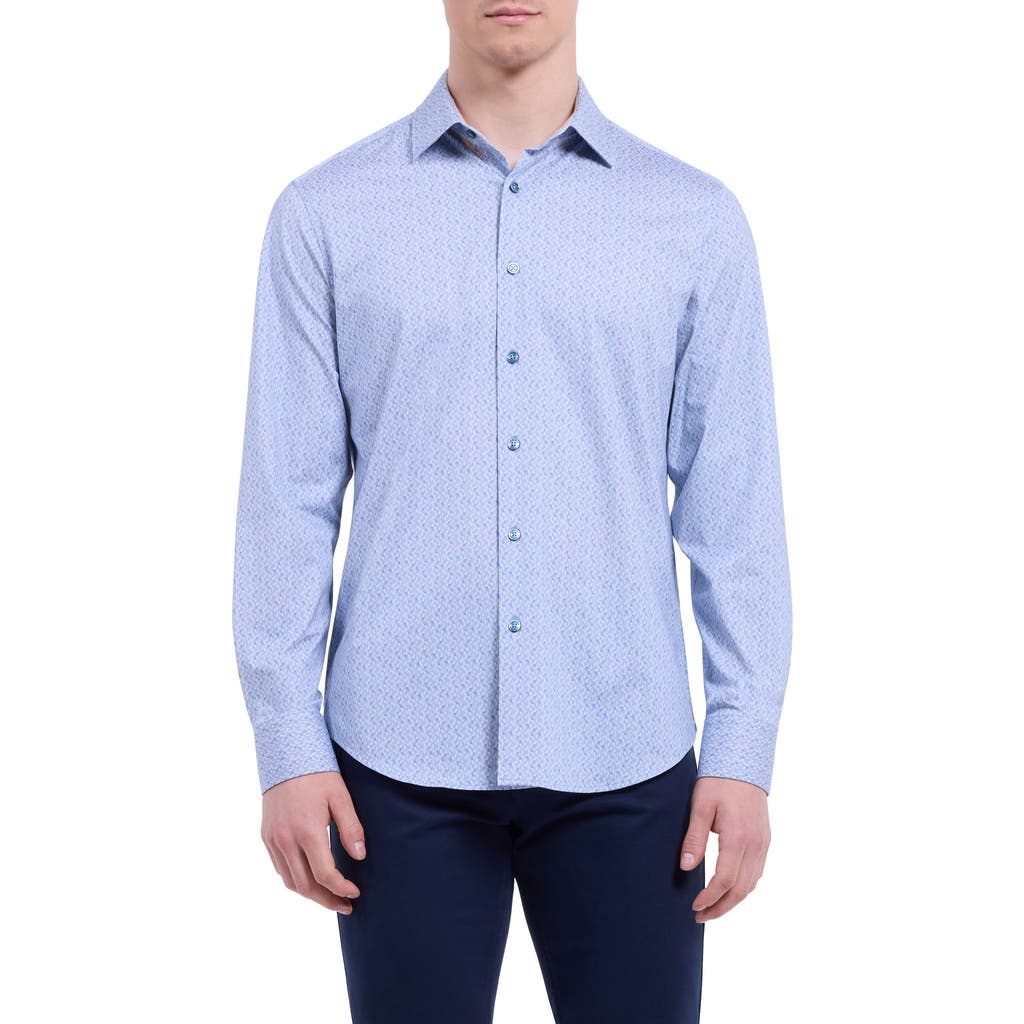 Bugatchi Jimmy Ooohcotton® Geo Print Button-up Shirt In Blue