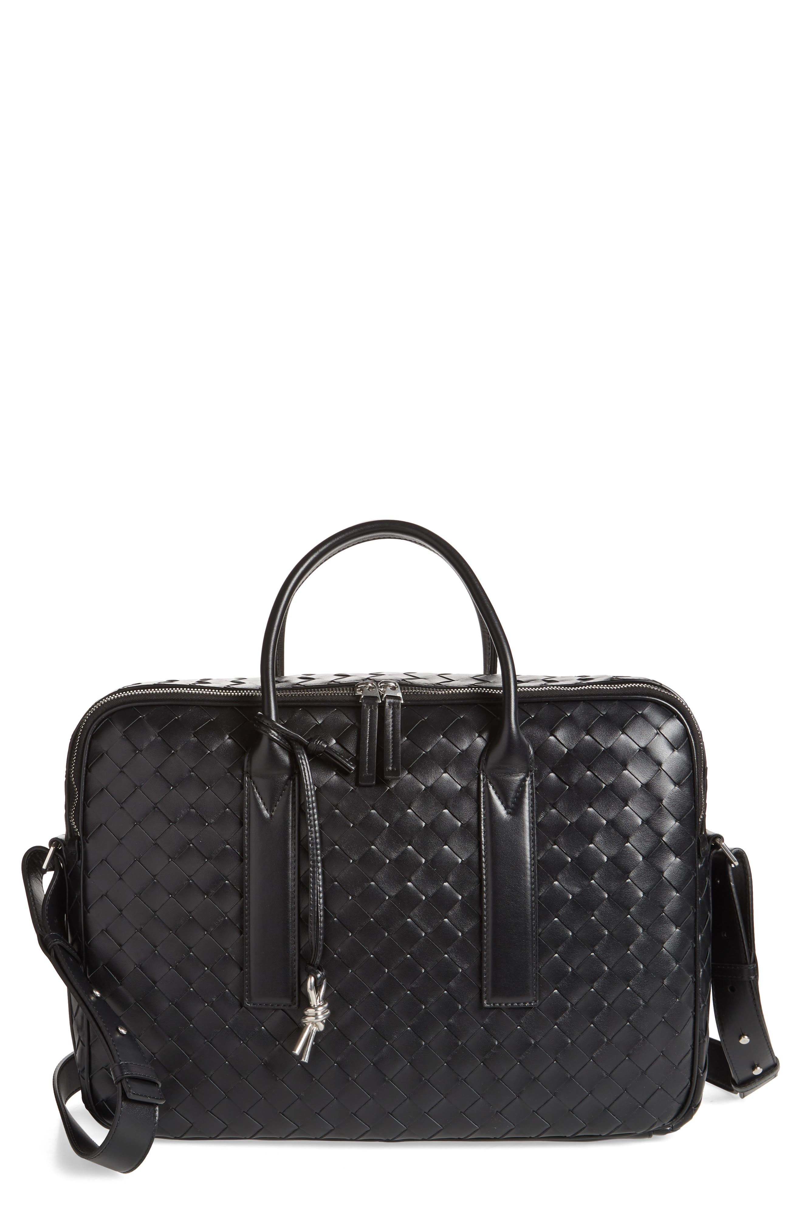 Bottega Veneta Large Getaway Intrecciato Leather Briefcase, Main, color, 8803 Black/ Silver