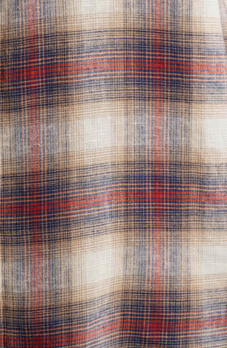 Pendleton Dawson Plaid Short Sleeve Linen Blend Button-Up Shirt, Alternate, color, Tan/ Brick Plaid