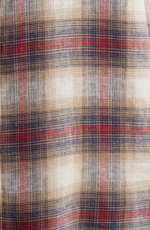 Pendleton Dawson Plaid Short Sleeve Linen Blend Button-up Shirt In Tan/brick Plaid