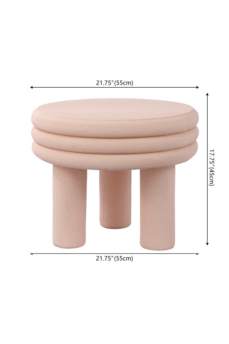 Rashida Modern Round Polyresin Indoor/Outdoor Low Accent Coffee Table, Chunky Ribbed Tripod Base, All-Weather, Alternate, color, Pink Frosted