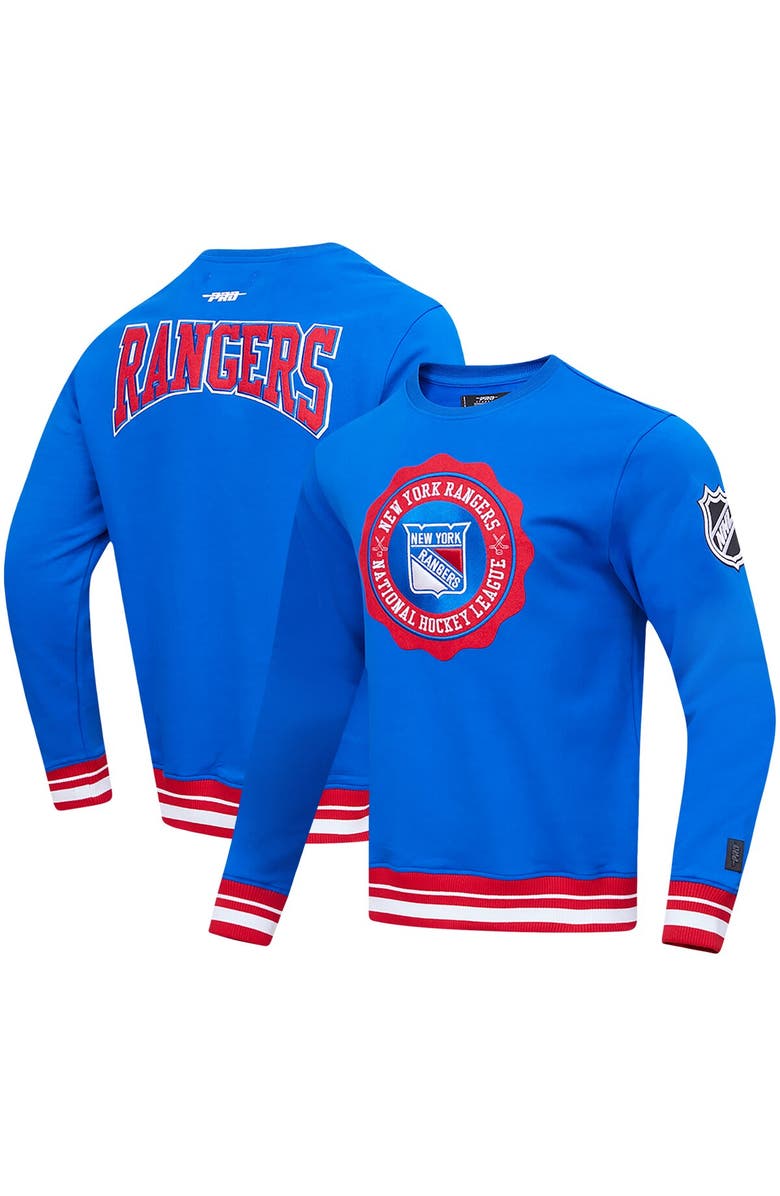 PRO STANDARD Men's Pro Standard Blue New York Rangers Crest Emblem Pullover Sweatshirt, Main, color, 
