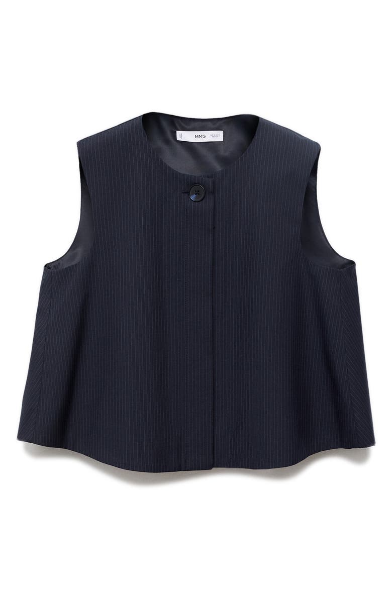 MANGO Pinstripe Crop Vest, Alternate, color, Navy