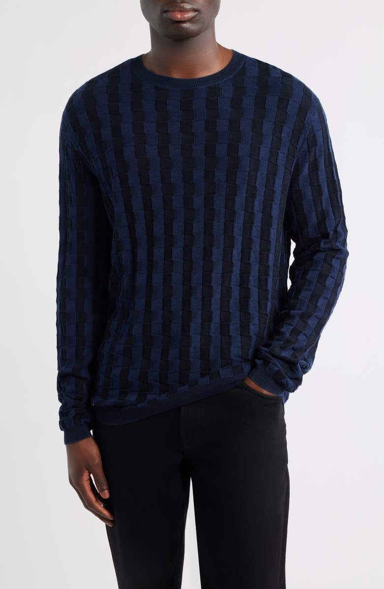 Emporio Armani Lattice Texture Crewneck Sweater, Main, color, Navy
