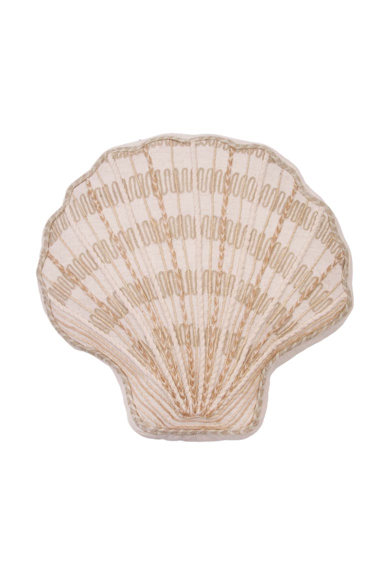 Natural Beaded Shell Embellished Woven Shaped Throw Pillow, 14" x 14", Main, color, Beige