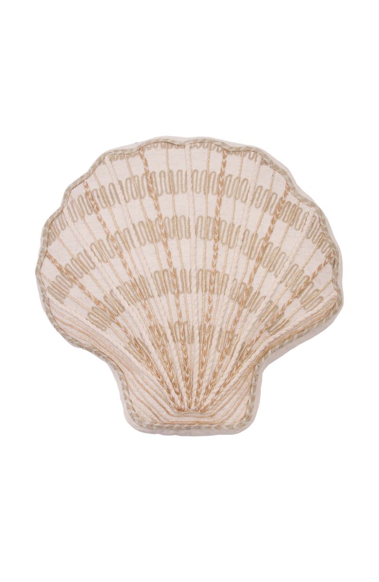 C&F Home Natural Beaded Shell Embellished Woven Shaped Throw Pillow, 14" x 14", Main, color, Beige