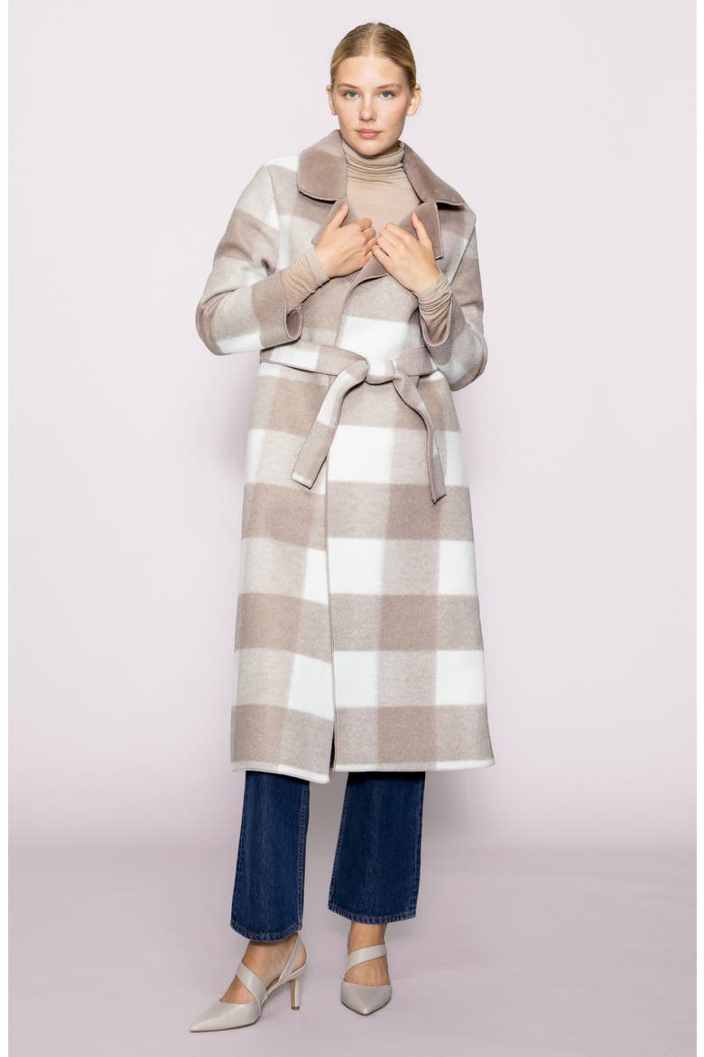 Faux Fur Collared Plaid Trench Coat, Alternate, color, IVORY TAUPE BUFFALO