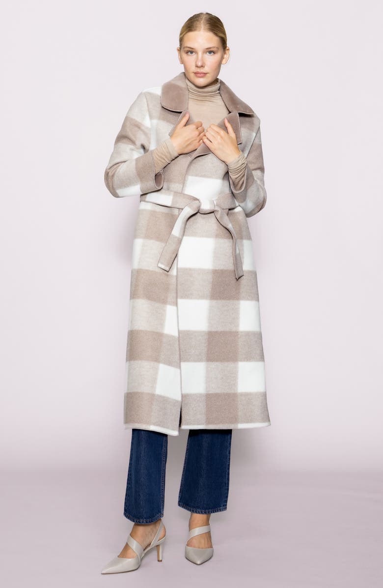 MELLODAY Faux Fur Collared Plaid Trench Coat, Alternate, color, Ivory Taupe Buffalo