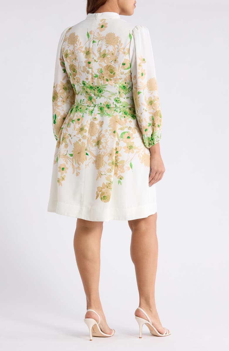Tahari ASL Placed Floral Long Sleeve Dress, Alternate, color, Ivory Fern