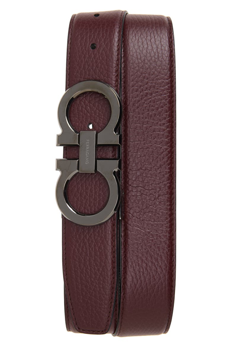 Reversible Leather Double Gancio Belt, Main, color, CORDOVAN NERO