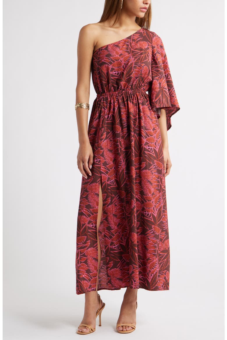 Floral One-Shoulder Maxi Dress, Main, color, RUST PINK AUBRI ABSTRACT